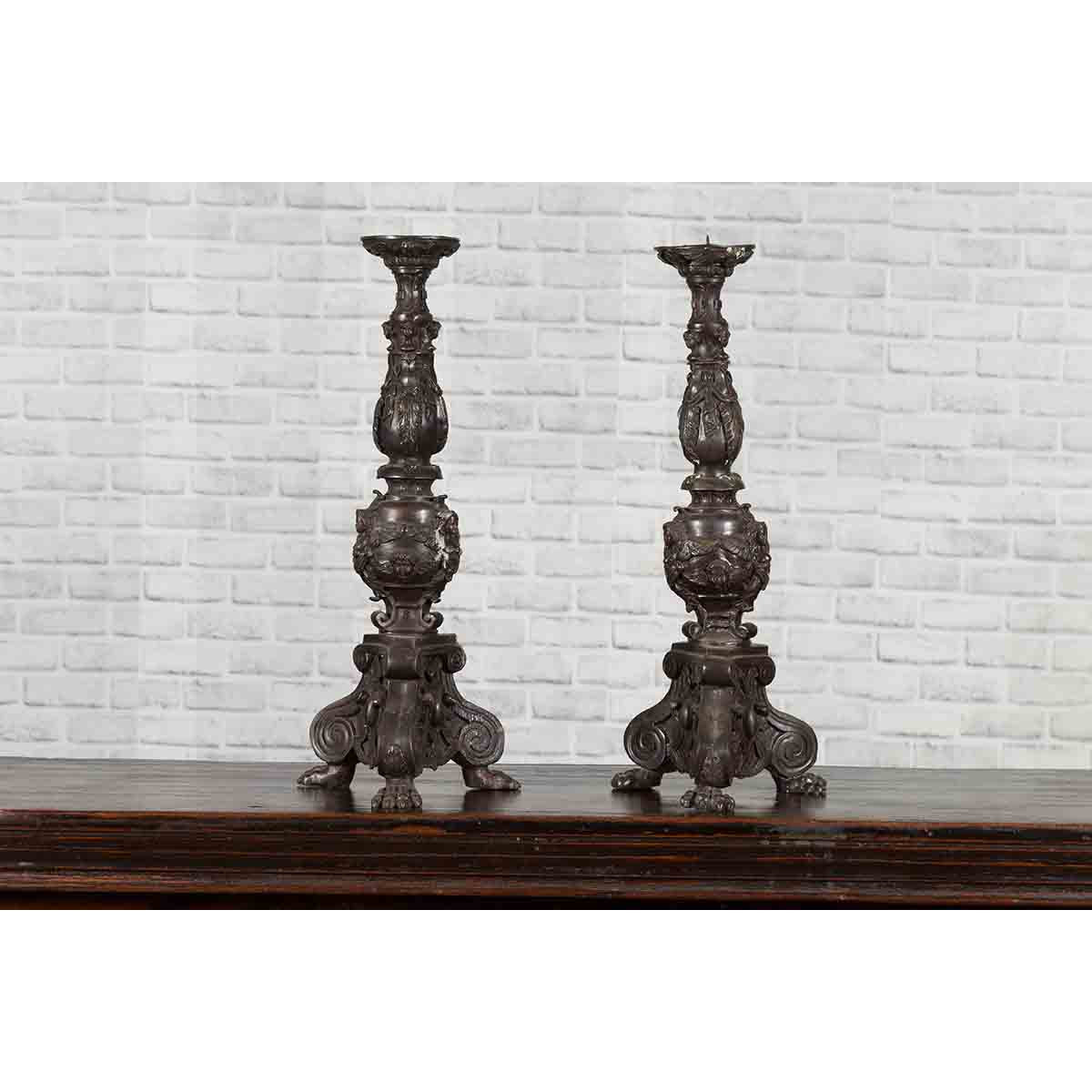 Pair of Vintage Baroque Style Cast Bronze Candlesticks with Cherub Figures-6. Asian & Chinese Furniture, Art, Antiques, Vintage Home Décor for sale at FEA Home