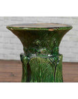 Antique Vietnamese Green Glazed Pedestal with Foliage Design and Diamond Motifs-7. Asian & Chinese Furniture, Art, Antiques, Vintage Home Décor for sale at FEA Home