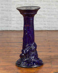 Chinese Antique Dark Blue Glazed Pedestal Stand with Raised Motifs-2. Asian & Chinese Furniture, Art, Antiques, Vintage Home Décor for sale at FEA Home