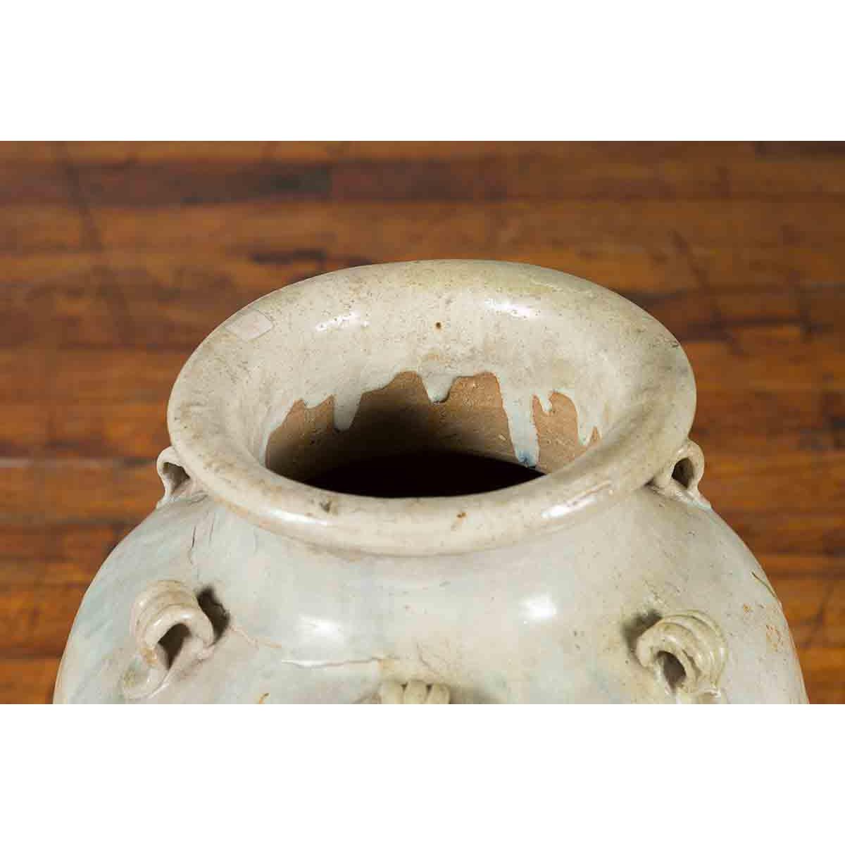 19th Century Martaban Vase with Blue, Green and Brown Bird Motifs and Loops-11. Asian & Chinese Furniture, Art, Antiques, Vintage Home Décor for sale at FEA Home