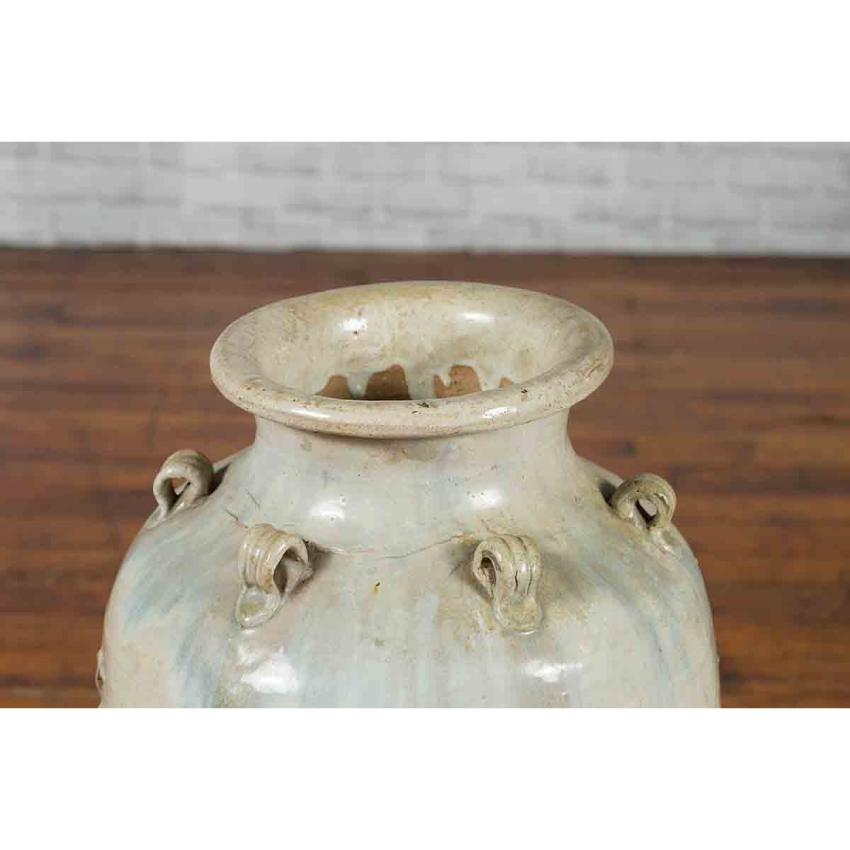 19th Century Martaban Vase with Blue, Green and Brown Bird Motifs and Loops-5. Asian & Chinese Furniture, Art, Antiques, Vintage Home Décor for sale at FEA Home