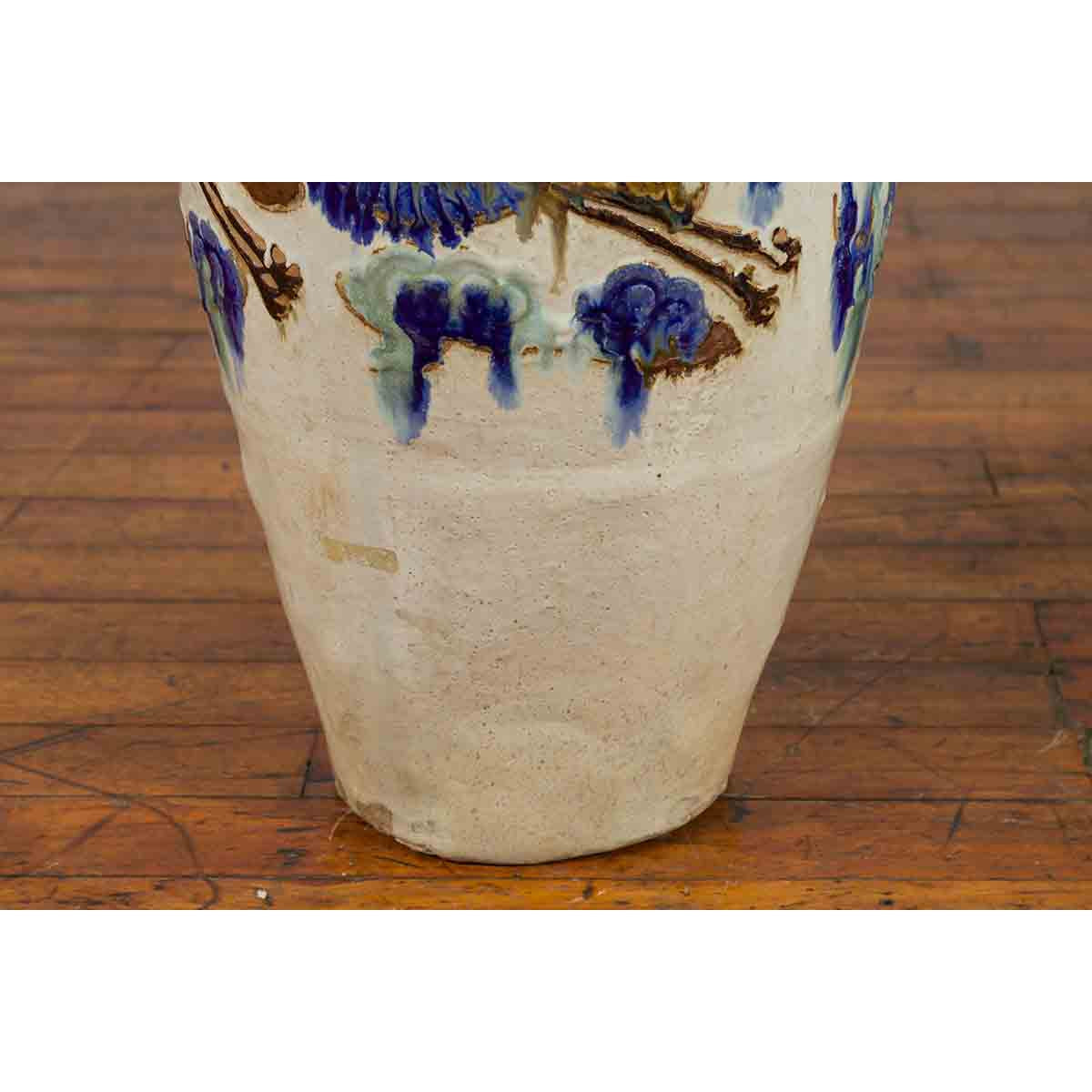 19th Century Martaban Vase with Blue, Green and Brown Bird Motifs and Loops-8. Asian & Chinese Furniture, Art, Antiques, Vintage Home Décor for sale at FEA Home