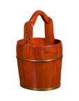Chinese Rustic Wooden Bucket with Large Handle and Painted Floral Motifs-1. Asian & Chinese Furniture, Art, Antiques, Vintage Home Décor for sale at FEA Home