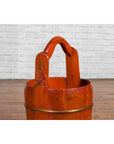 Chinese Rustic Wooden Bucket with Large Handle and Painted Floral Motifs-3. Asian & Chinese Furniture, Art, Antiques, Vintage Home Décor for sale at FEA Home