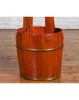 Chinese Rustic Wooden Bucket with Large Handle and Painted Floral Motifs-4. Asian & Chinese Furniture, Art, Antiques, Vintage Home Décor for sale at FEA Home