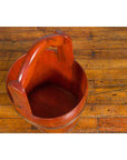Chinese Rustic Wooden Bucket with Large Handle and Painted Floral Motifs-5. Asian & Chinese Furniture, Art, Antiques, Vintage Home Décor for sale at FEA Home