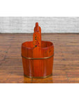 Chinese Rustic Wooden Bucket with Large Handle and Painted Floral Motifs-6. Asian & Chinese Furniture, Art, Antiques, Vintage Home Décor for sale at FEA Home