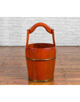 Chinese Rustic Wooden Bucket with Large Handle and Painted Floral Motifs-9. Asian & Chinese Furniture, Art, Antiques, Vintage Home Décor for sale at FEA Home