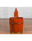 Chinese Rustic Wooden Bucket with Large Handle and Painted Floral Motifs-10. Asian & Chinese Furniture, Art, Antiques, Vintage Home Décor for sale at FEA Home