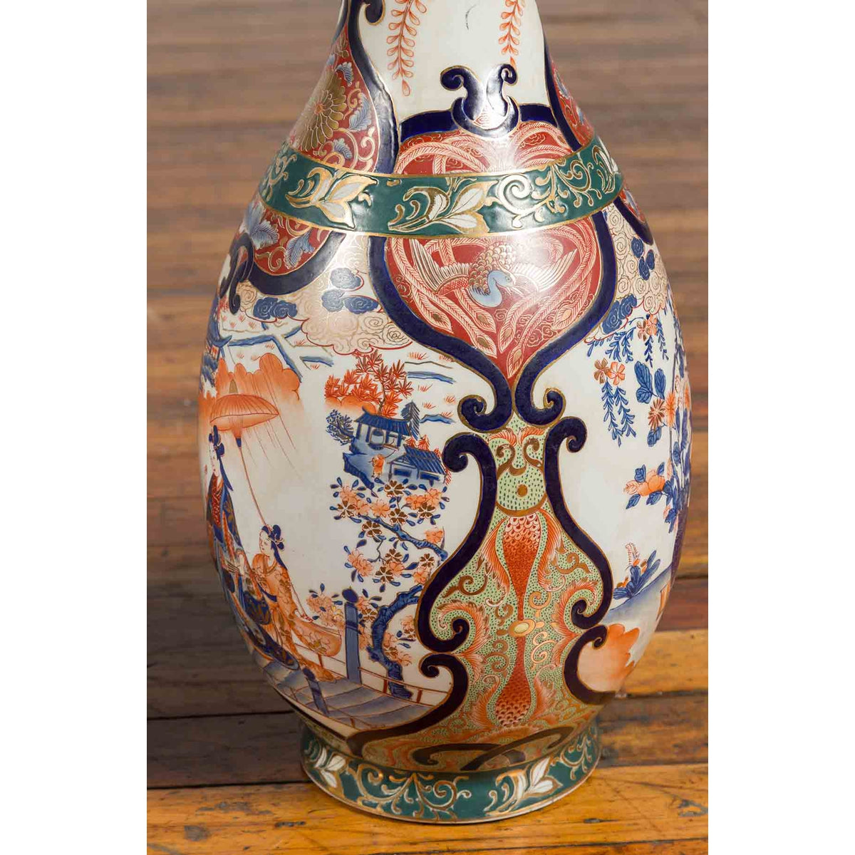 Pair of Chinese Arita Style Palace Vases with Blue, Orange, Green and Gold Decor-14. Asian & Chinese Furniture, Art, Antiques, Vintage Home Décor for sale at FEA Home