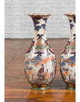 Pair of Chinese Arita Style Palace Vases with Blue, Orange, Green and Gold Decor-4. Asian & Chinese Furniture, Art, Antiques, Vintage Home Décor for sale at FEA Home