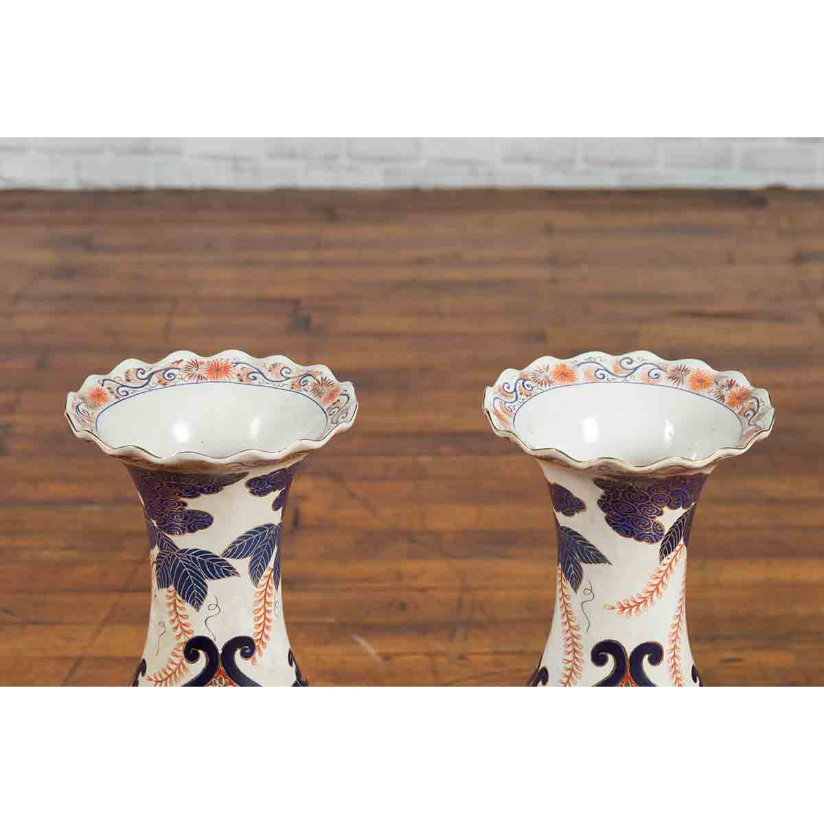 Pair of Chinese Arita Style Palace Vases with Blue, Orange, Green and Gold Decor-6. Asian & Chinese Furniture, Art, Antiques, Vintage Home Décor for sale at FEA Home