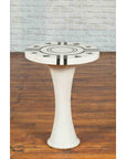 White Marble Side Table with Poker Design Round Top and Pedestal Hourglass Base-3. Asian & Chinese Furniture, Art, Antiques, Vintage Home Décor for sale at FEA Home