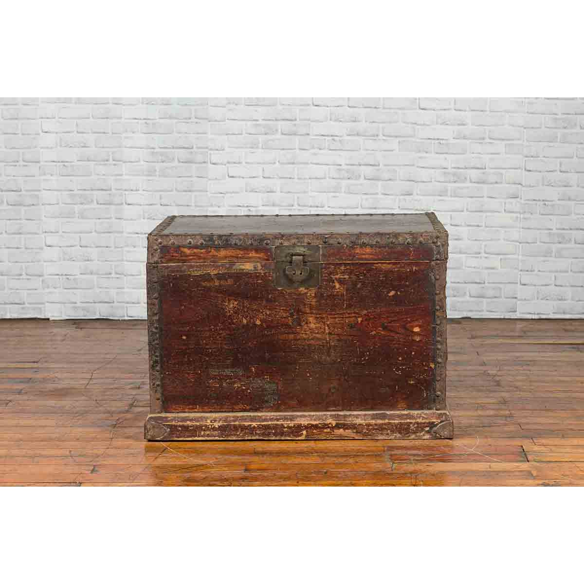 Chinese Qing Dynasty 19th Century Distressed Blanket Chest with Iron Fittings-3. Asian & Chinese Furniture, Art, Antiques, Vintage Home Décor for sale at FEA Home