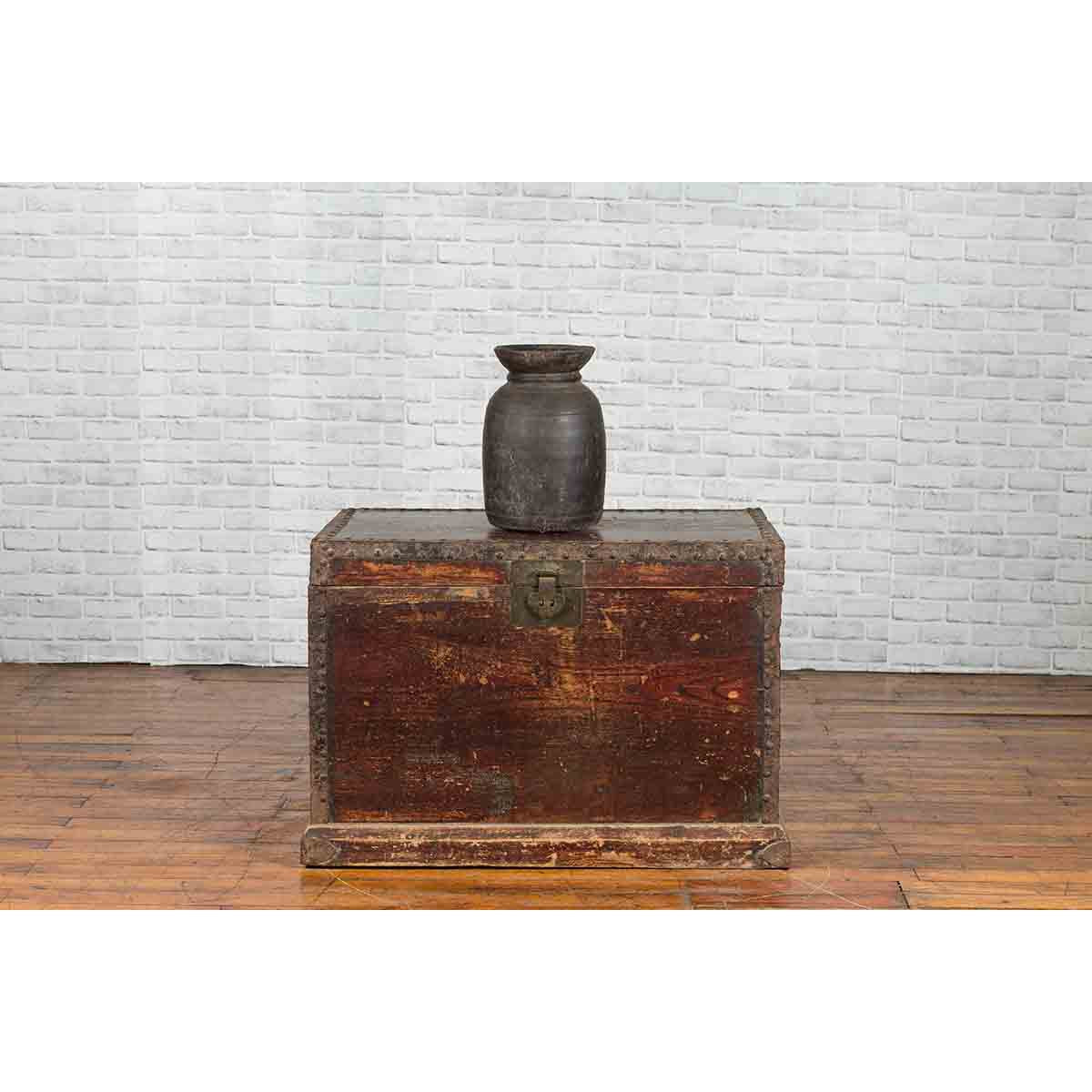 Chinese Qing Dynasty 19th Century Distressed Blanket Chest with Iron Fittings-4. Asian & Chinese Furniture, Art, Antiques, Vintage Home Décor for sale at FEA Home