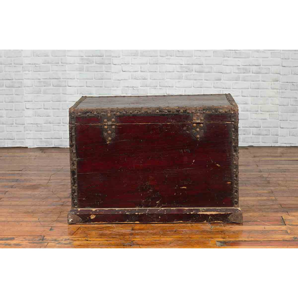 Chinese Qing Dynasty 19th Century Distressed Blanket Chest with Iron Fittings-8. Asian & Chinese Furniture, Art, Antiques, Vintage Home Décor for sale at FEA Home