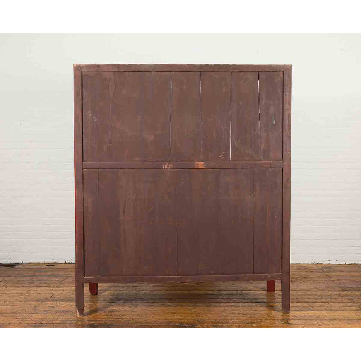 Chinese Early 20th Century Red Lacquered Display Cabinet with Three Drawers-13. Asian & Chinese Furniture, Art, Antiques, Vintage Home Décor for sale at FEA Home