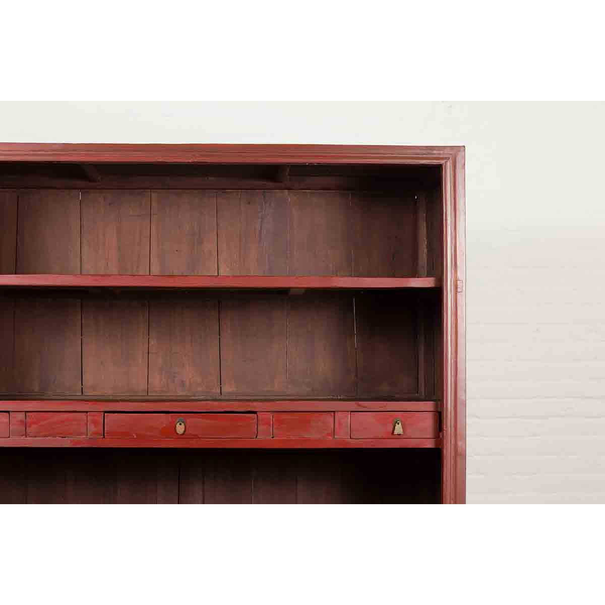Chinese Early 20th Century Red Lacquered Display Cabinet with Three Drawers-6. Asian & Chinese Furniture, Art, Antiques, Vintage Home Décor for sale at FEA Home