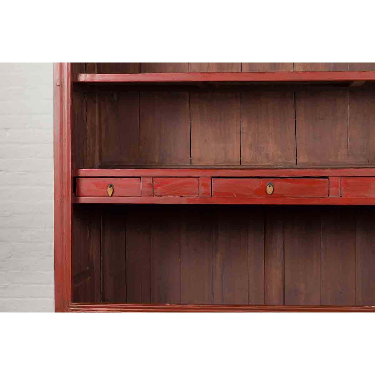Chinese Early 20th Century Red Lacquered Display Cabinet with Three Drawers-7. Asian & Chinese Furniture, Art, Antiques, Vintage Home Décor for sale at FEA Home