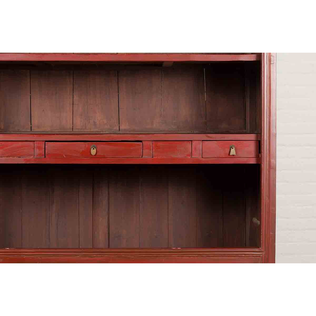 Chinese Early 20th Century Red Lacquered Display Cabinet with Three Drawers-8. Asian & Chinese Furniture, Art, Antiques, Vintage Home Décor for sale at FEA Home
