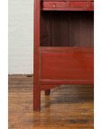 Chinese Early 20th Century Red Lacquered Display Cabinet with Three Drawers-10. Asian & Chinese Furniture, Art, Antiques, Vintage Home Décor for sale at FEA Home