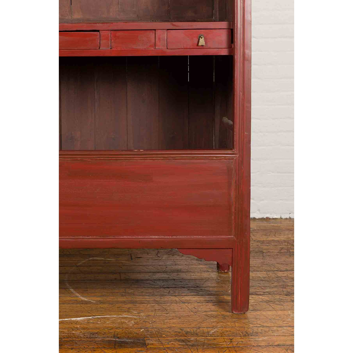 Chinese Early 20th Century Red Lacquered Display Cabinet with Three Drawers-11. Asian & Chinese Furniture, Art, Antiques, Vintage Home Décor for sale at FEA Home