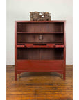 Chinese Early 20th Century Red Lacquered Display Cabinet with Three Drawers-3. Asian & Chinese Furniture, Art, Antiques, Vintage Home Décor for sale at FEA Home