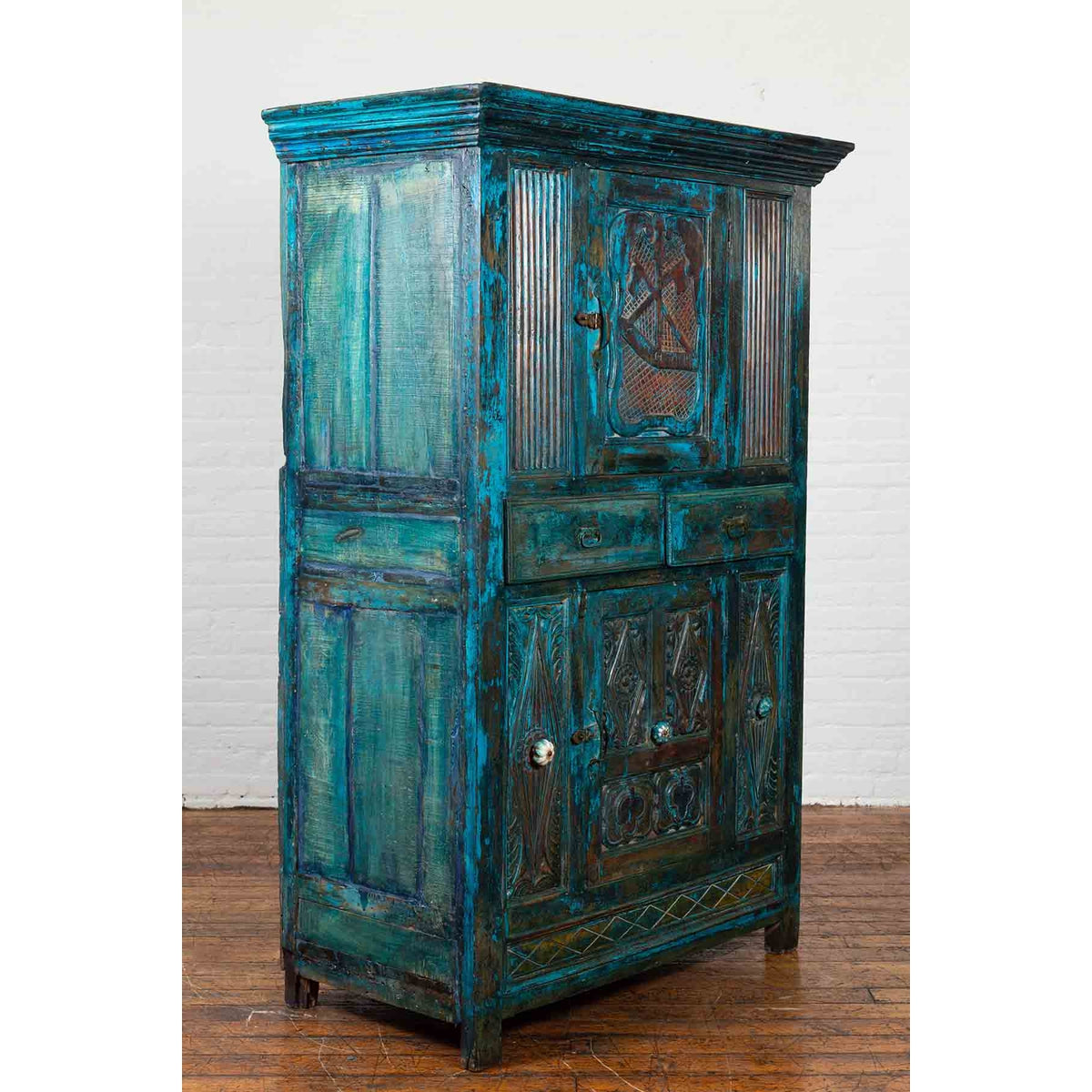 Large 19th Century Royal Teal Cabinet-3. Asian & Chinese Furniture, Art, Antiques, Vintage Home Décor for sale at FEA Home