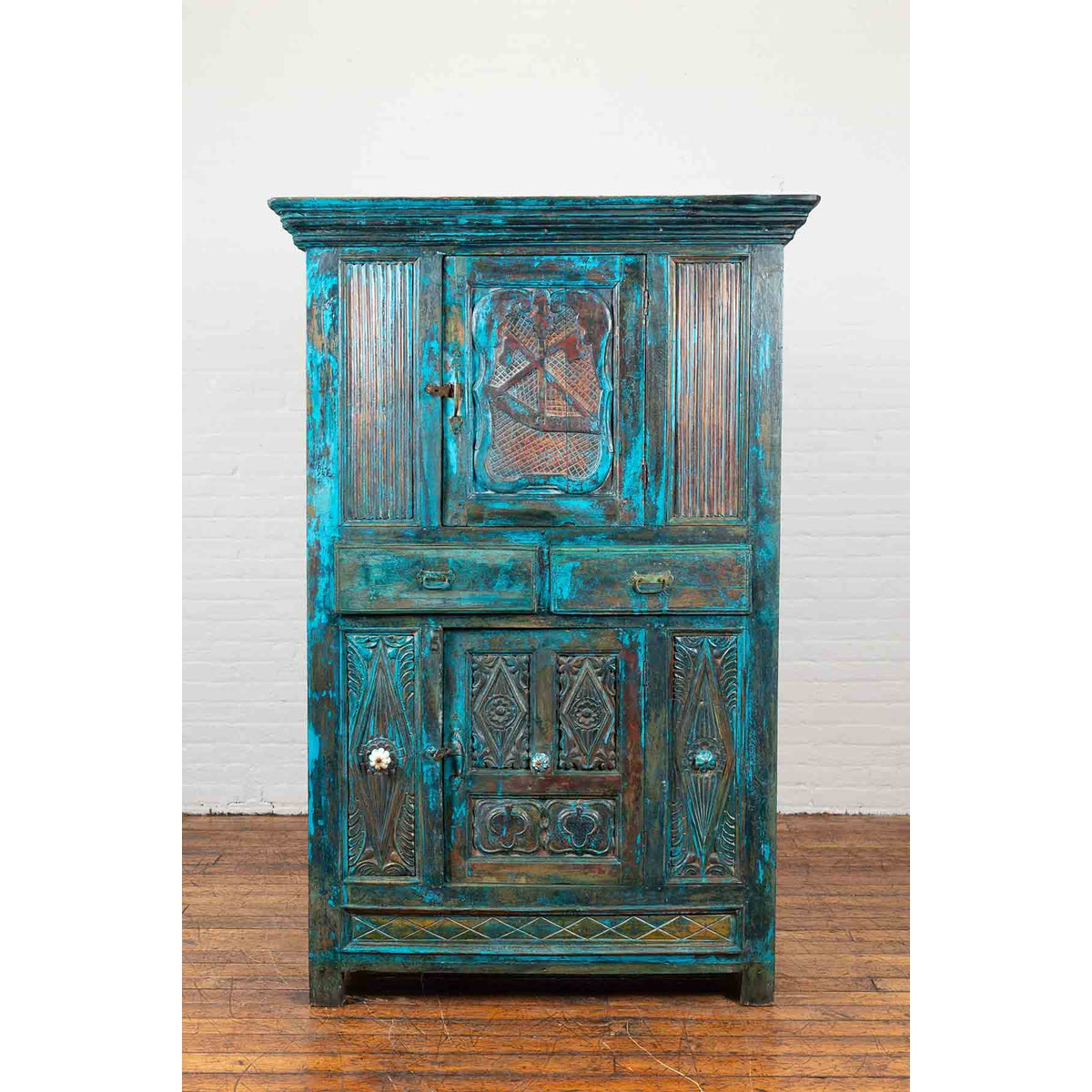 Large 19th Century Royal Teal Cabinet-5. Asian & Chinese Furniture, Art, Antiques, Vintage Home Décor for sale at FEA Home