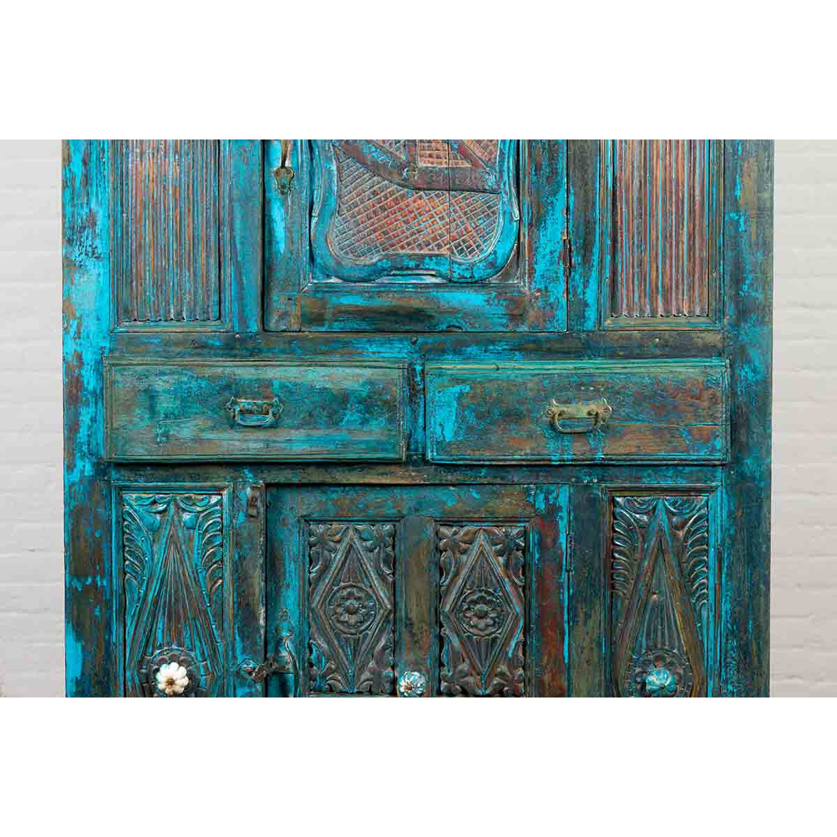 Large 19th Century Royal Teal Cabinet-7. Asian & Chinese Furniture, Art, Antiques, Vintage Home Décor for sale at FEA Home
