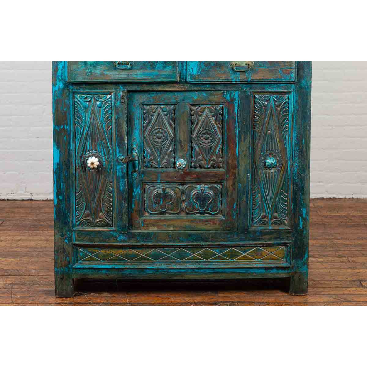 Large 19th Century Royal Teal Cabinet-8. Asian & Chinese Furniture, Art, Antiques, Vintage Home Décor for sale at FEA Home