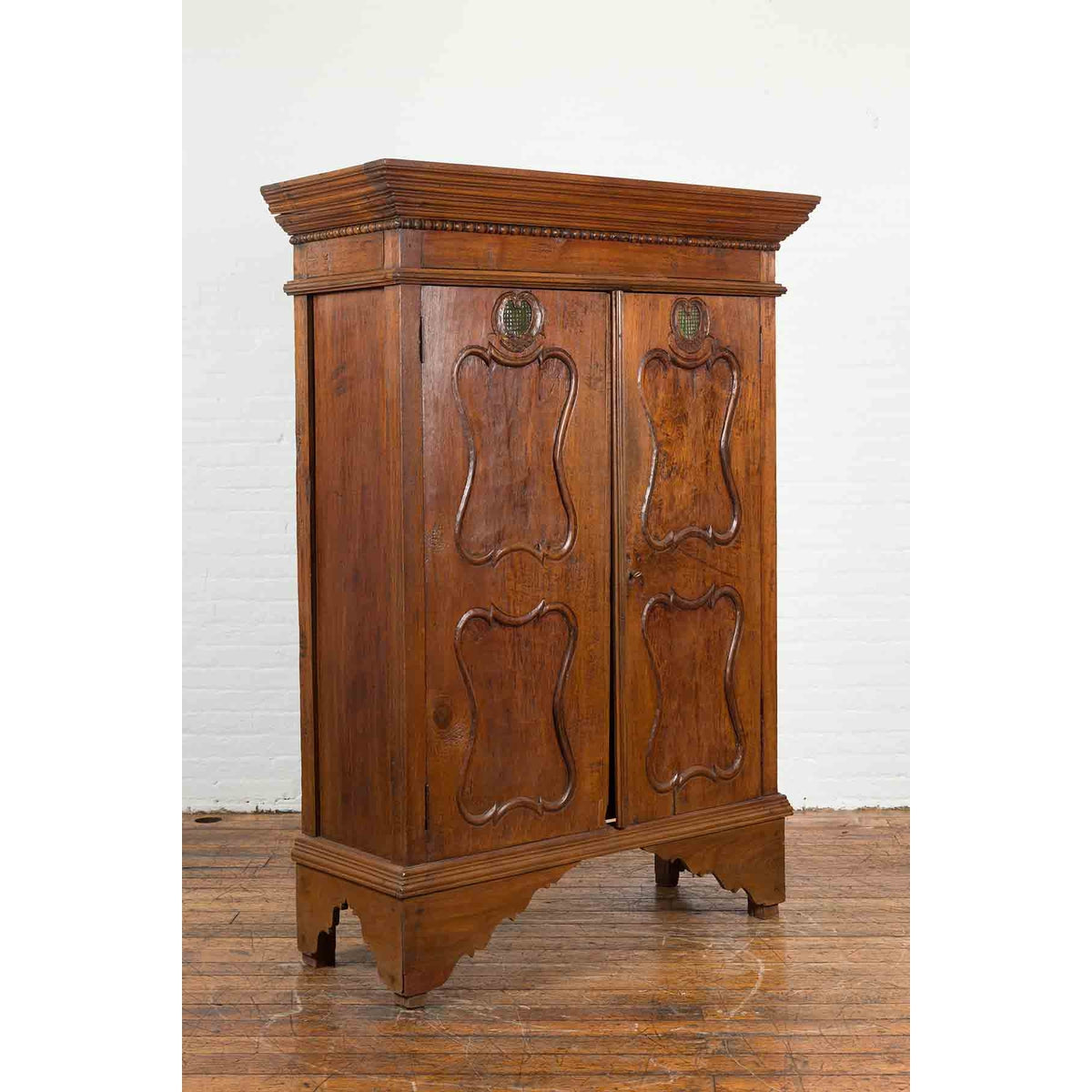 Indonesian Early 20th Century Carved Teak Wood Cabinet with Molded Cartouches-4. Asian & Chinese Furniture, Art, Antiques, Vintage Home Décor for sale at FEA Home