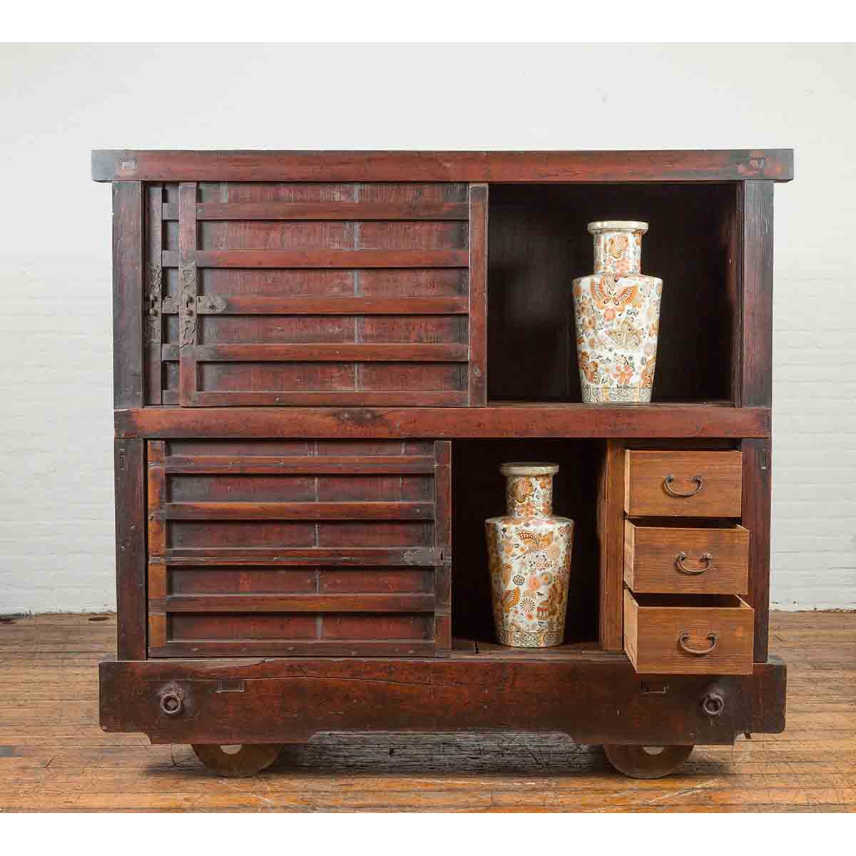 Japanese Meiji Period Late 19th Century Merchant's Chest Mounted on Wheels-4. Asian & Chinese Furniture, Art, Antiques, Vintage Home Décor for sale at FEA Home
