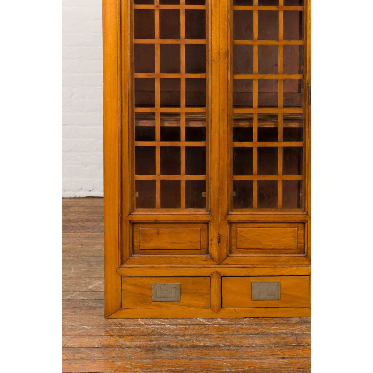 Chinese Vintage Display Cabinet with Paneled Glass Doors and Four Drawers-6. Asian & Chinese Furniture, Art, Antiques, Vintage Home Décor for sale at FEA Home