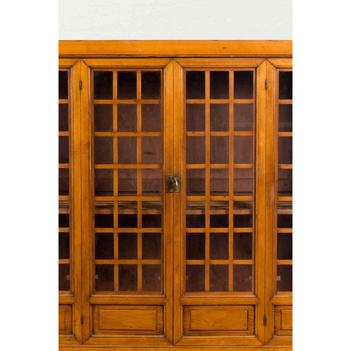 Chinese Vintage Display Cabinet with Paneled Glass Doors and Four Drawers-9. Asian & Chinese Furniture, Art, Antiques, Vintage Home Décor for sale at FEA Home