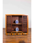 Chinese Vintage Display Cabinet with Paneled Glass Doors and Four Drawers-3. Asian & Chinese Furniture, Art, Antiques, Vintage Home Décor for sale at FEA Home
