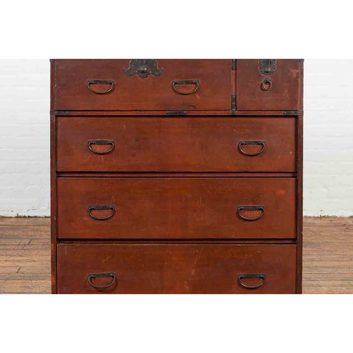 Japanese Taishō Period Early 20th Century Tansu Chest with Five Drawers-8. Asian & Chinese Furniture, Art, Antiques, Vintage Home Décor for sale at FEA Home