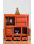 Japanese 19th Century Meiji Period Red Cabinet with Sliding Doors and Drawers-3. Asian & Chinese Furniture, Art, Antiques, Vintage Home Décor for sale at FEA Home