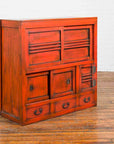 Japanese 19th Century Meiji Period Red Cabinet with Sliding Doors and Drawers-2. Asian & Chinese Furniture, Art, Antiques, Vintage Home Décor for sale at FEA Home