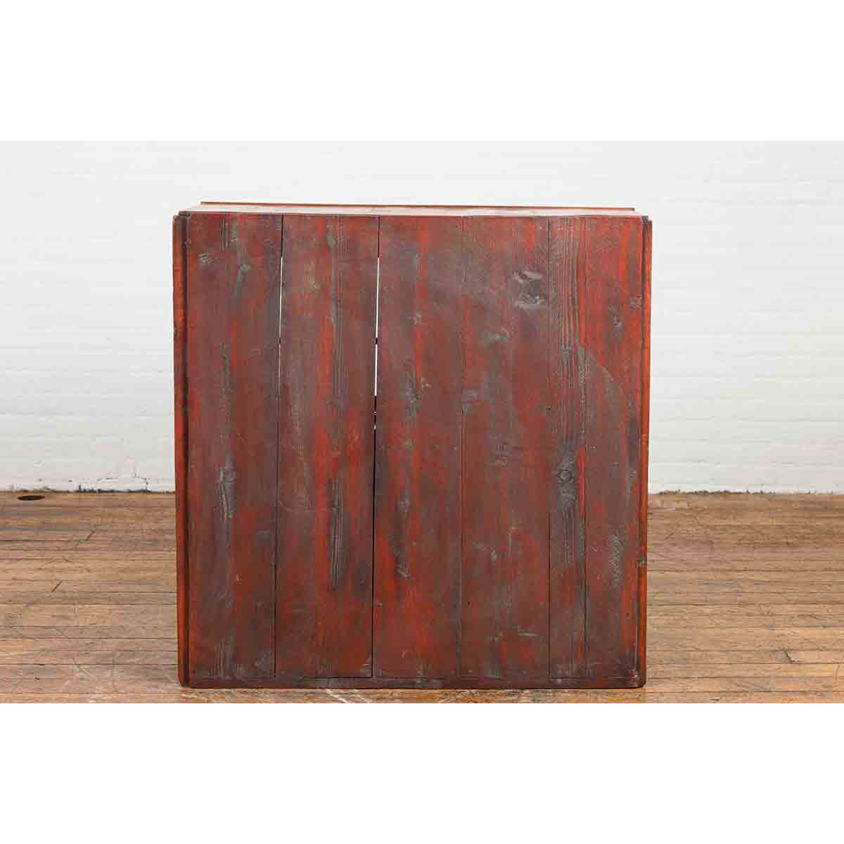 Japanese 19th Century Meiji Period Red Cabinet with Sliding Doors and Drawers-10. Asian & Chinese Furniture, Art, Antiques, Vintage Home Décor for sale at FEA Home