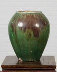 Antique Thai Garden Vase with Distressed Verde Patina and Brown Drip Glaze-2. Asian & Chinese Furniture, Art, Antiques, Vintage Home Décor for sale at FEA Home