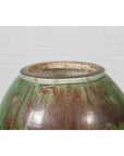 Antique Thai Garden Vase with Distressed Verde Patina and Brown Drip Glaze-3. Asian & Chinese Furniture, Art, Antiques, Vintage Home Décor for sale at FEA Home