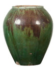 Antique Thai Garden Vase with Distressed Verde Patina and Brown Drip Glaze-1. Asian & Chinese Furniture, Art, Antiques, Vintage Home Décor for sale at FEA Home
