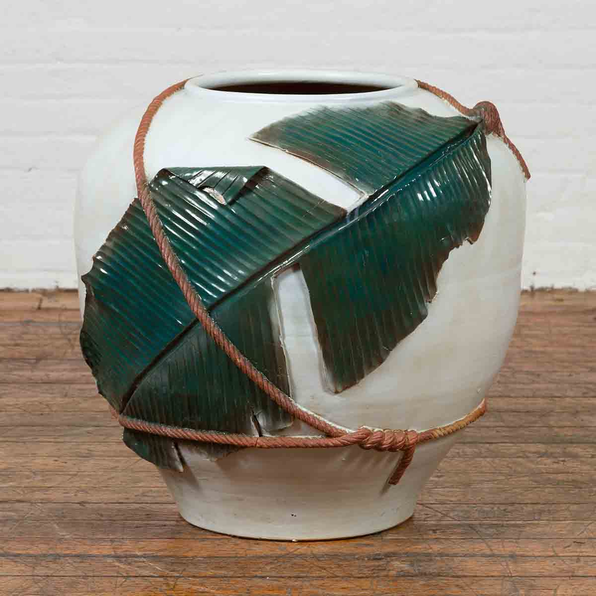 Thai 20th Century Garden Planter with Raised Palm Leaf and Rope Motifs-2. Asian & Chinese Furniture, Art, Antiques, Vintage Home Décor for sale at FEA Home