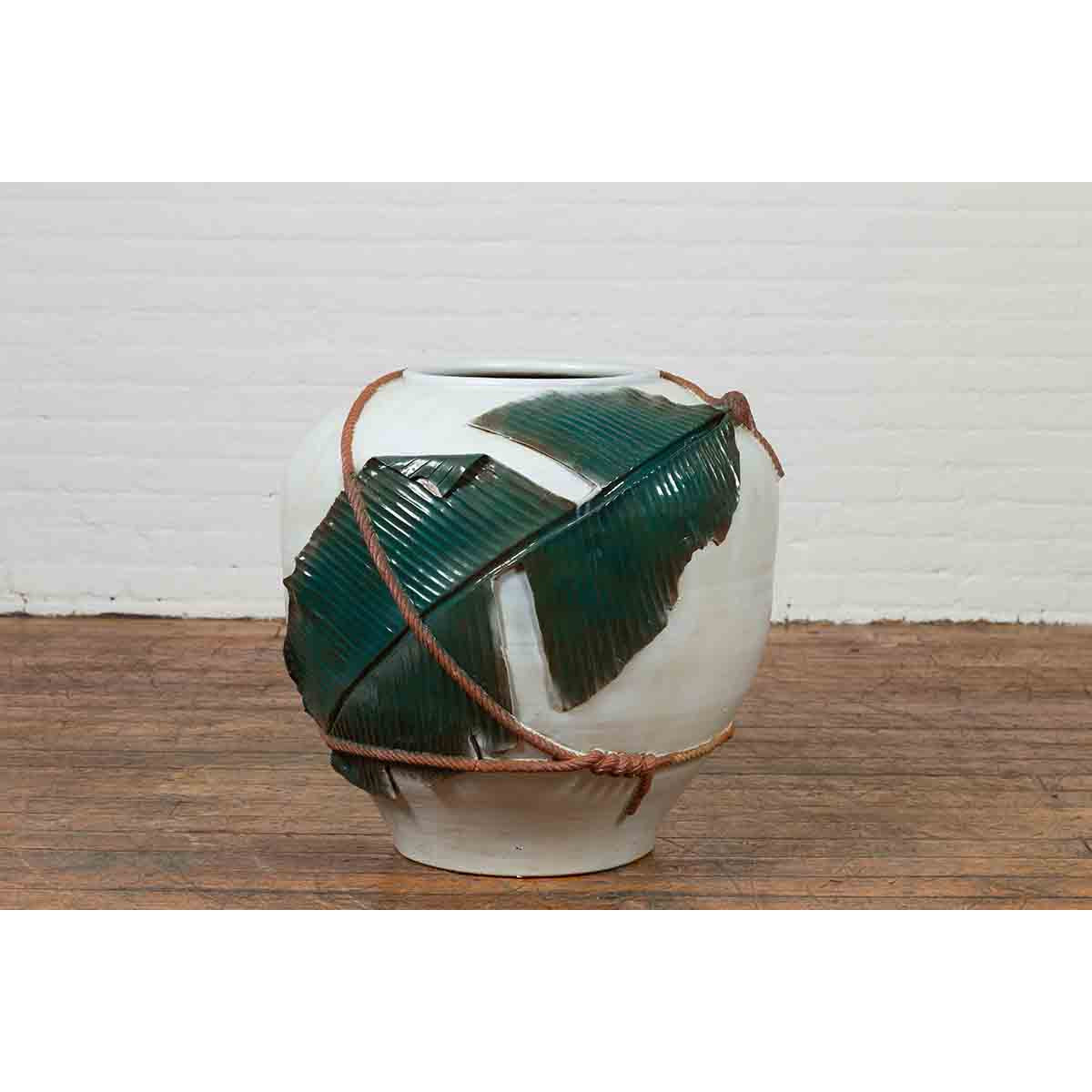 Thai 20th Century Garden Planter with Raised Palm Leaf and Rope Motifs-3. Asian & Chinese Furniture, Art, Antiques, Vintage Home Décor for sale at FEA Home