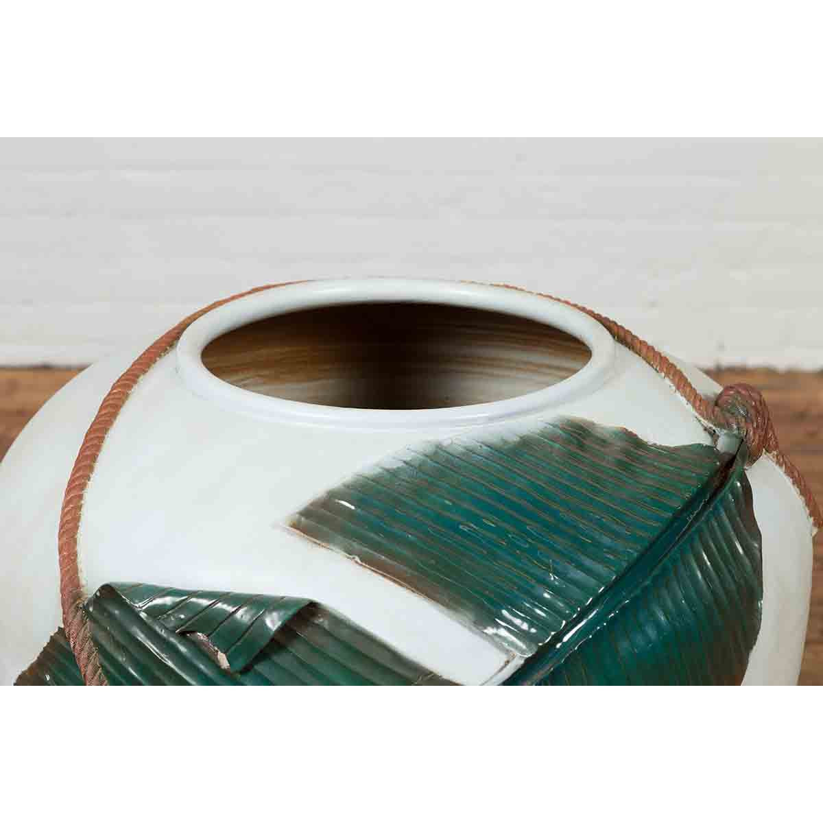 Thai 20th Century Garden Planter with Raised Palm Leaf and Rope Motifs-5. Asian & Chinese Furniture, Art, Antiques, Vintage Home Décor for sale at FEA Home