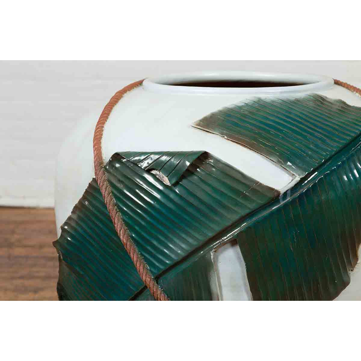 Thai 20th Century Garden Planter with Raised Palm Leaf and Rope Motifs-6. Asian & Chinese Furniture, Art, Antiques, Vintage Home Décor for sale at FEA Home