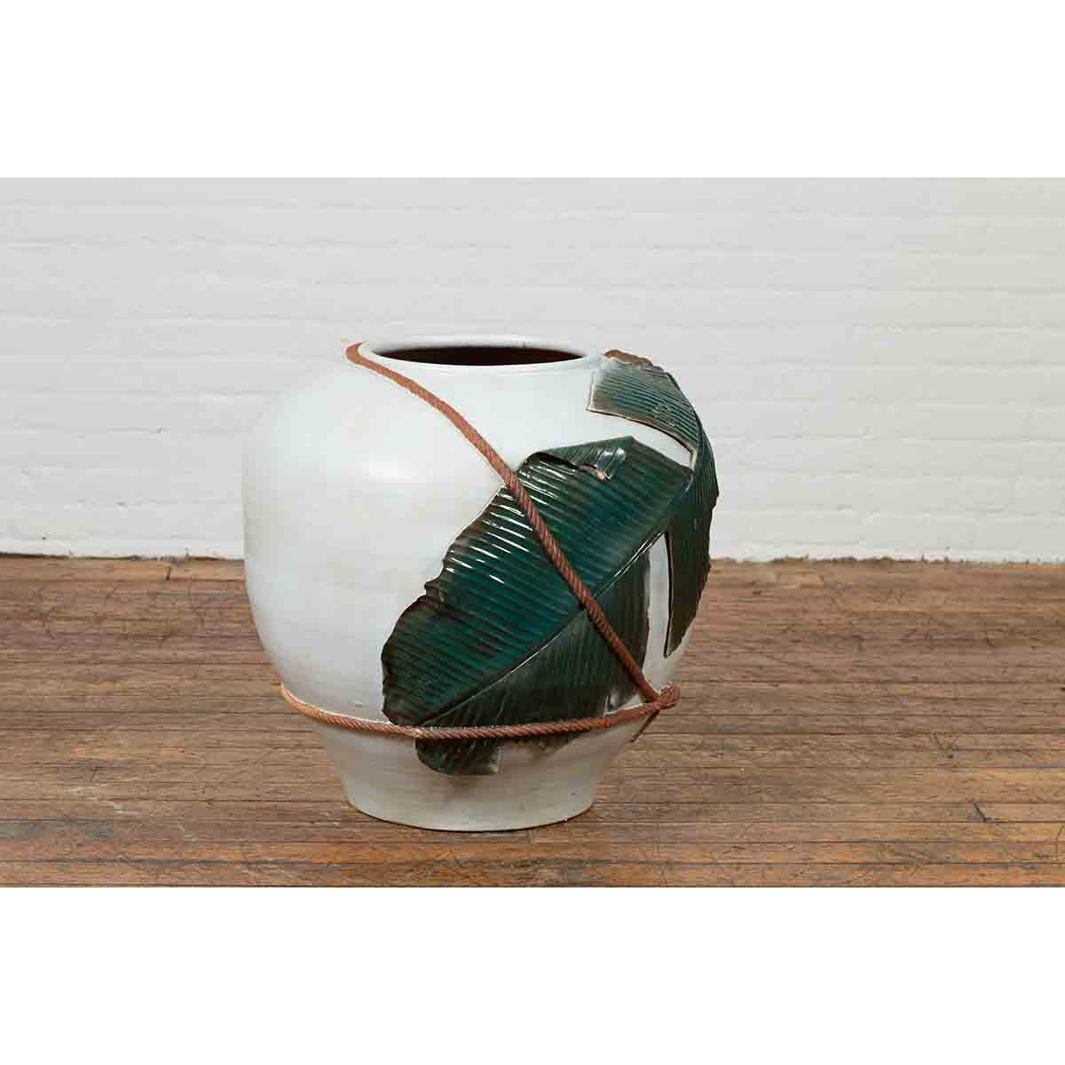 Thai 20th Century Garden Planter with Raised Palm Leaf and Rope Motifs-4. Asian & Chinese Furniture, Art, Antiques, Vintage Home Décor for sale at FEA Home
