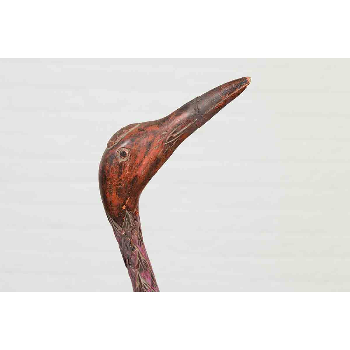 Indonesian Hand Carved Heron Sculpture with Purple, Orange and Black Tones-14. Asian & Chinese Furniture, Art, Antiques, Vintage Home Décor for sale at FEA Home