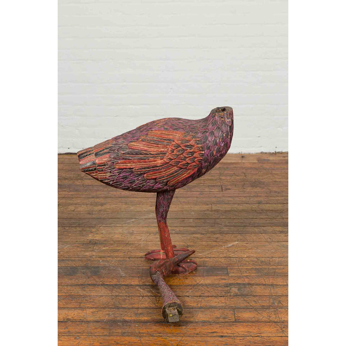 Indonesian Hand Carved Heron Sculpture with Purple, Orange and Black Tones-12. Asian & Chinese Furniture, Art, Antiques, Vintage Home Décor for sale at FEA Home